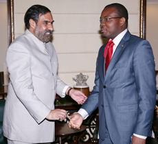 The minister of industry & commerce, Mozambique, Armando Inroga meeting the union minister for commerce and industry, Anand Sharma, in New Delhi.